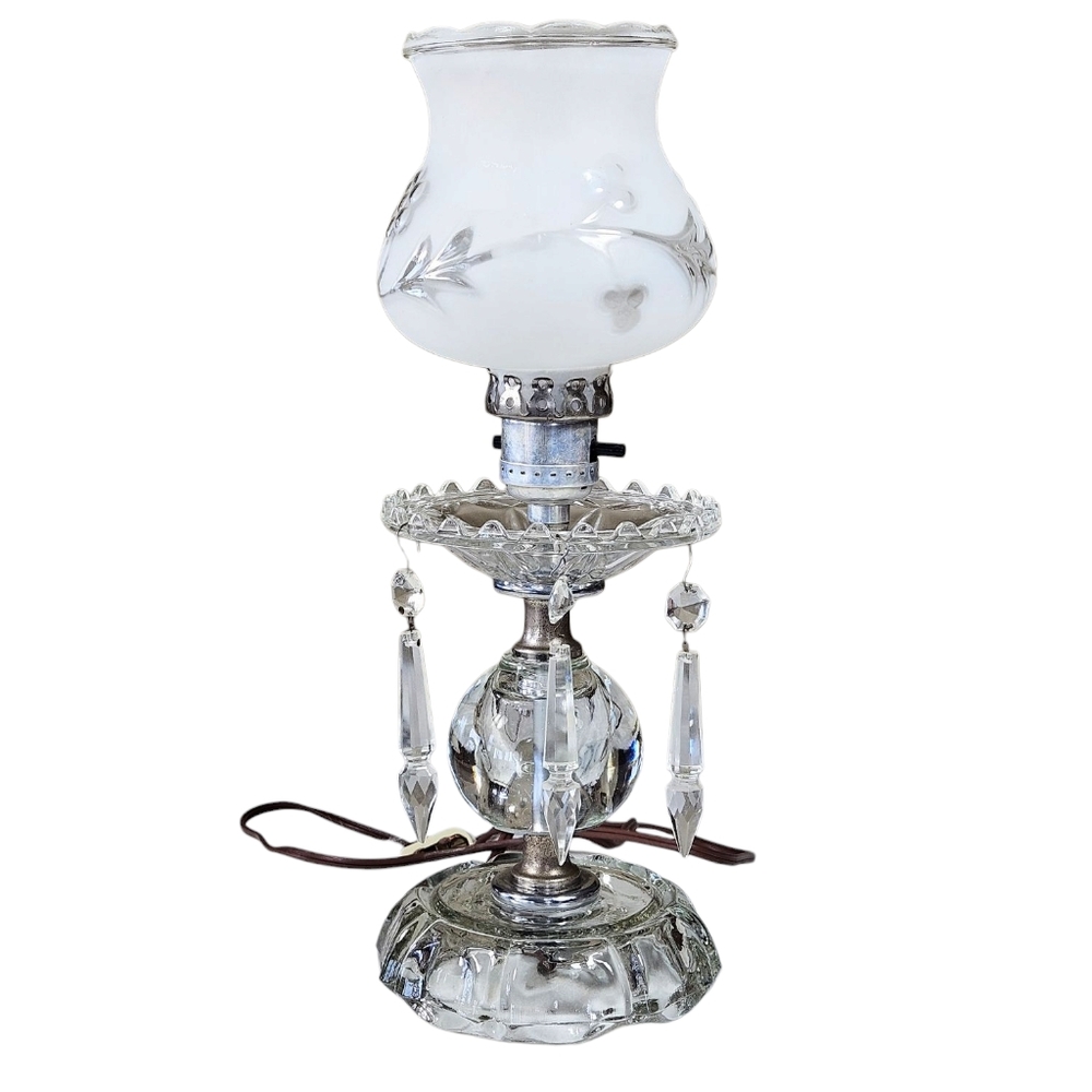 Vintage Art Deco Vintage Pressed Glass Boudoir Electric Lamp Frosted Glass Shade